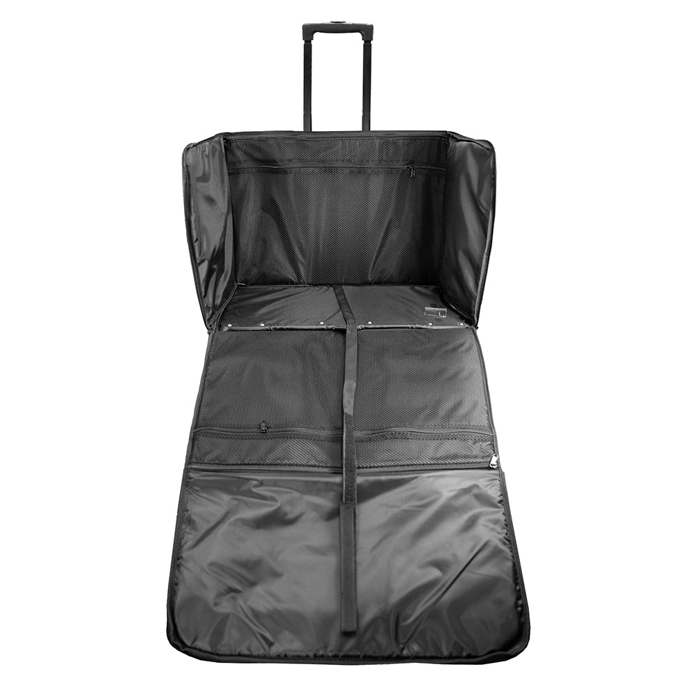 Open extra large sewing machine trolley bag showing safety strap and organiser pockets