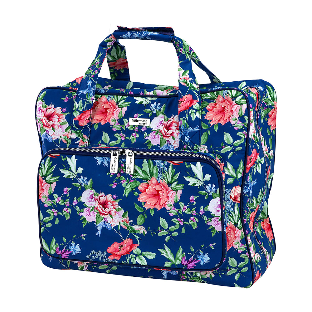 Gütermann x Birch Blooms navy floral sewing machine carry bag with front accessory pocket