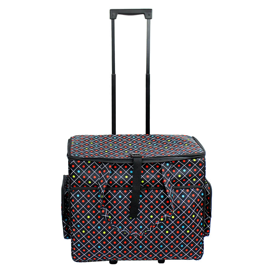 Birch patterned sewing machine trolley tote bag with telescopic handle and exterior pockets
