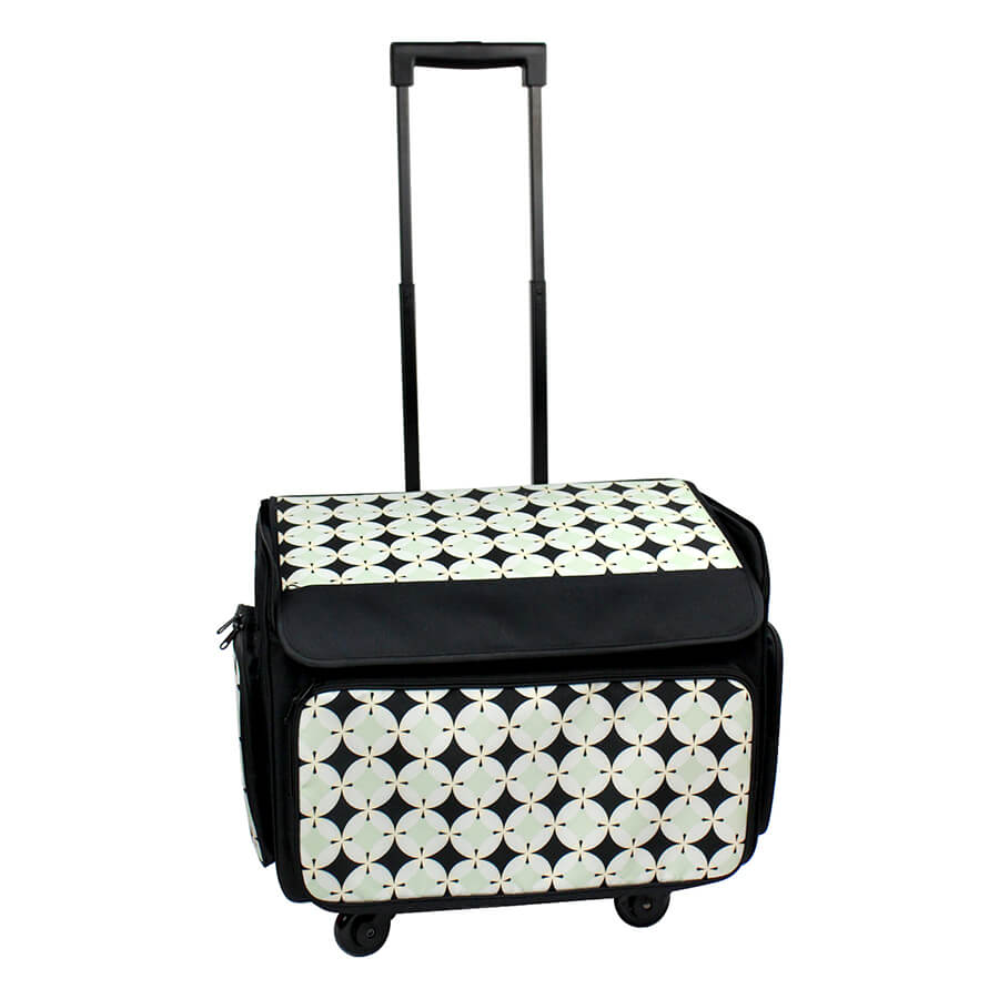 Birch black and white patterned sewing machine roller bag with telescopic handle