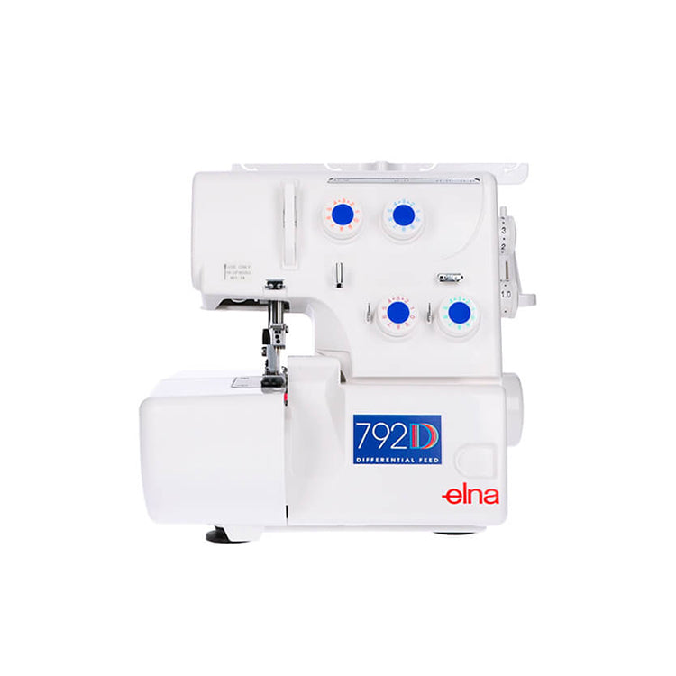 Elna 792D overlocker, front view with thread stand