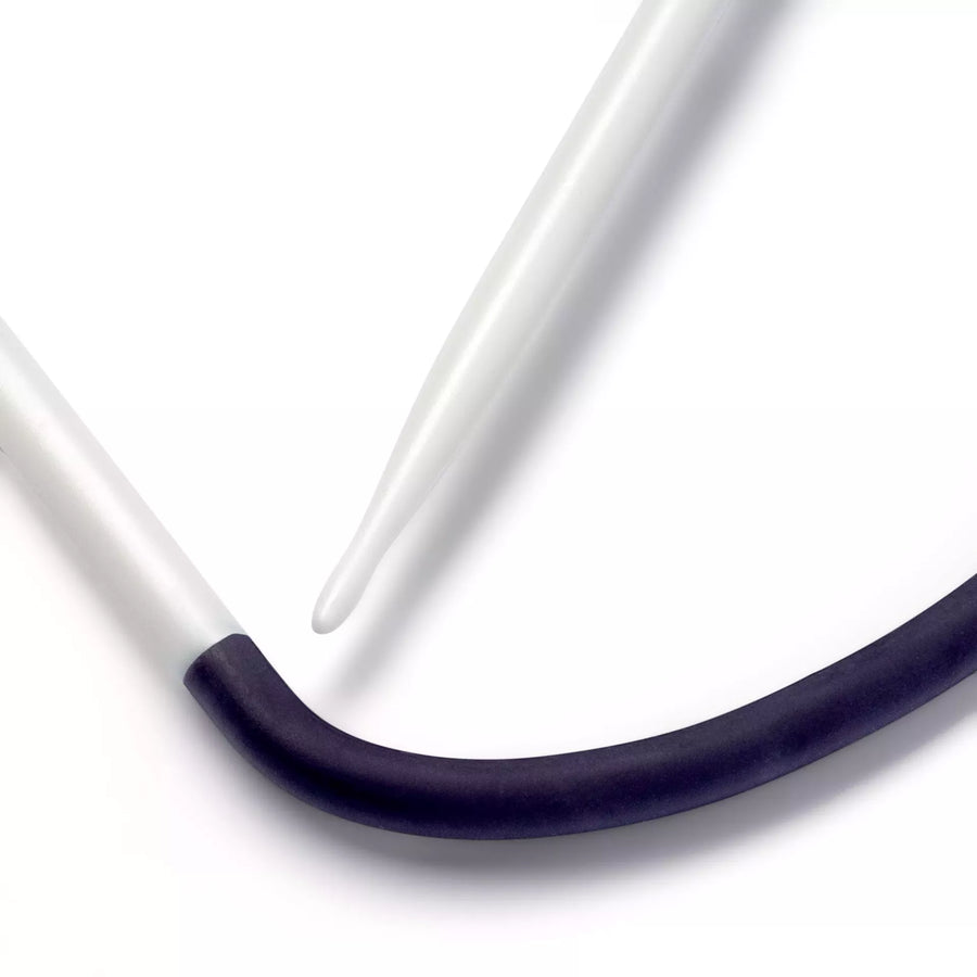 Close detail of Prym YOGA 4mm flexible cable-stitch needles