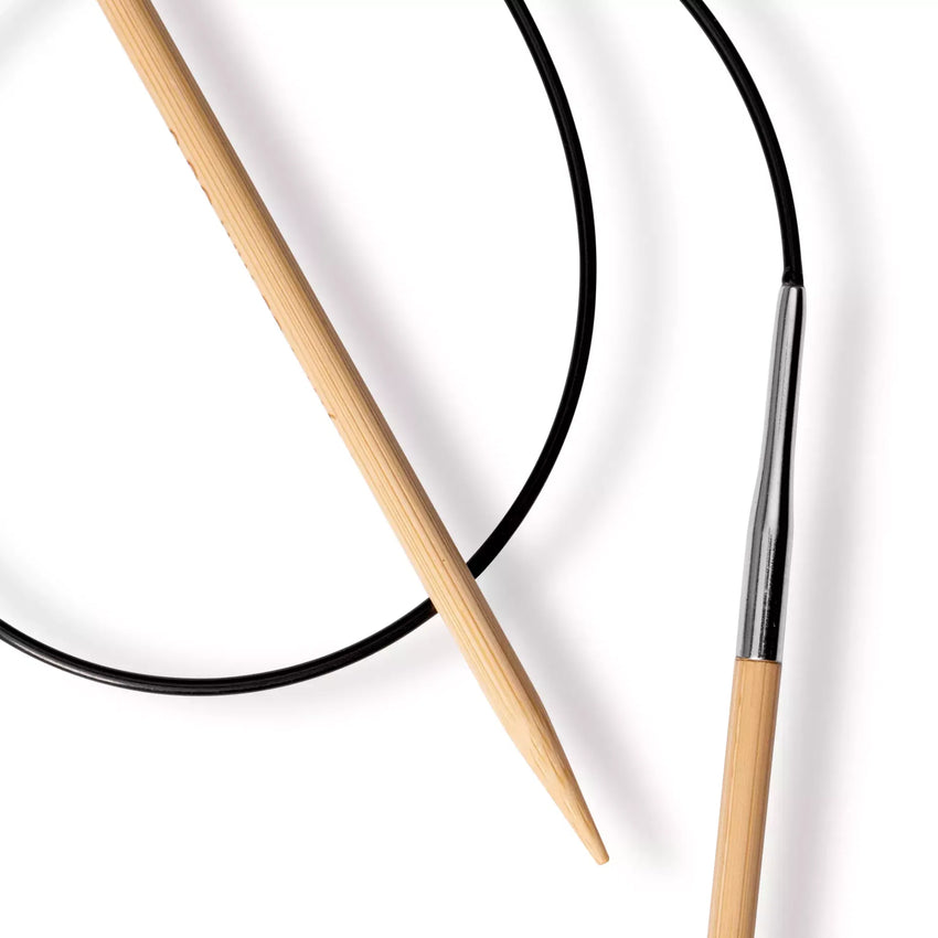 Detail of Prym 1530 bamboo needle tip, connector and black cord