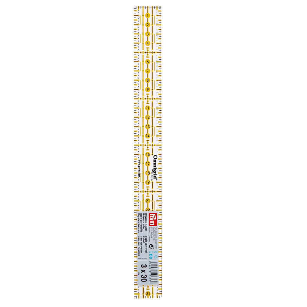 Prym Omnigrid Ruler 3 × 30 cm – Compact Universal Sewing & Quilting Ruler