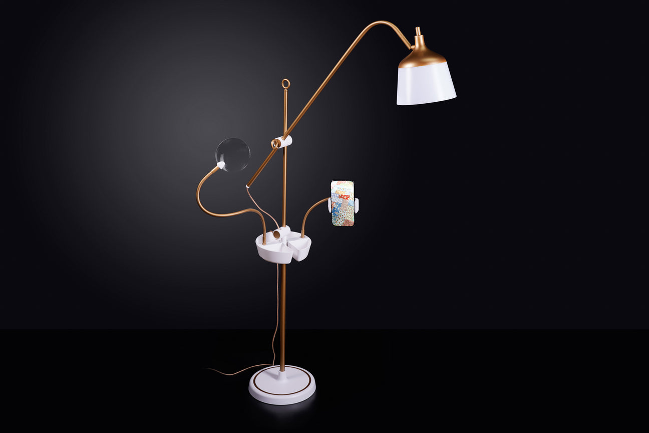 Daylight Anita A21088 copper and white craft floor lamp with tray, magnifier and phone holder