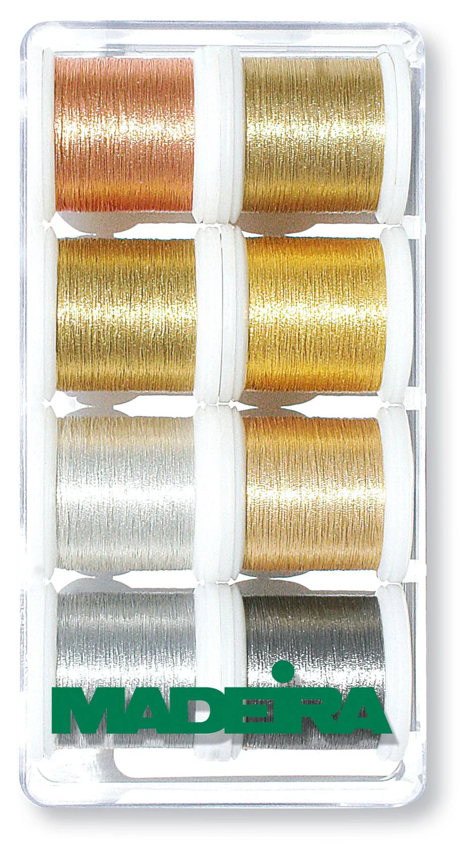 Madeira Heavy Metal No. 30 gift box with eight 200m metallic embroidery thread spools