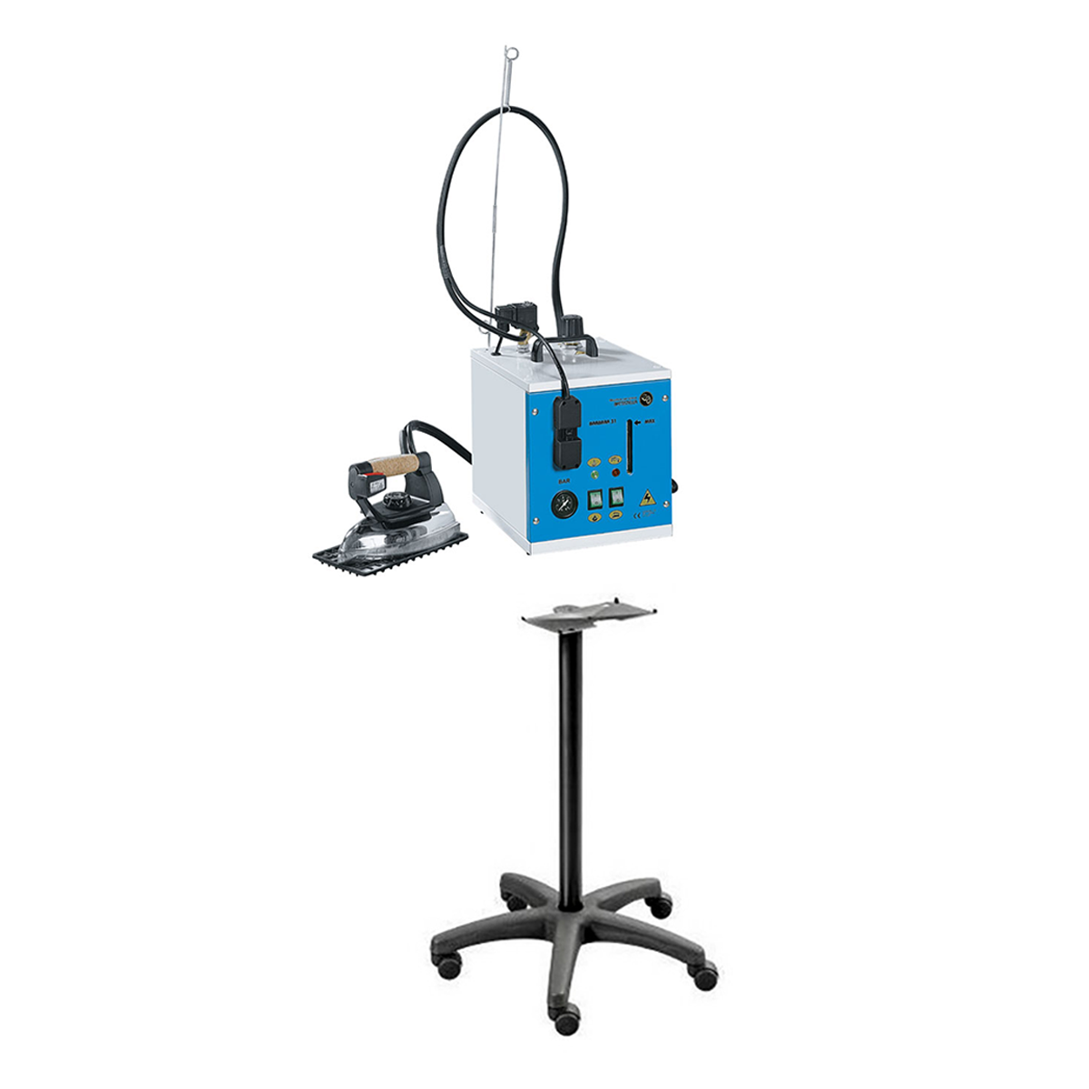 Battistella Barbara 31P steam generator and EOS iron on upright wheeled stand