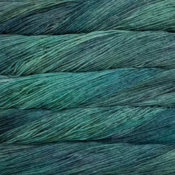 Malabrigo Rios Aguas hand-dyed merino yarn showing tonal blue variation