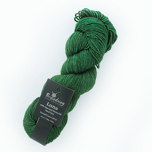Broadway Luna Emerald Green hand-dyed merino DK yarn skein