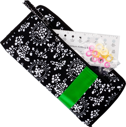 ChiaoGoo bamboo DPN sock set floral case with stitch markers and needle gauge