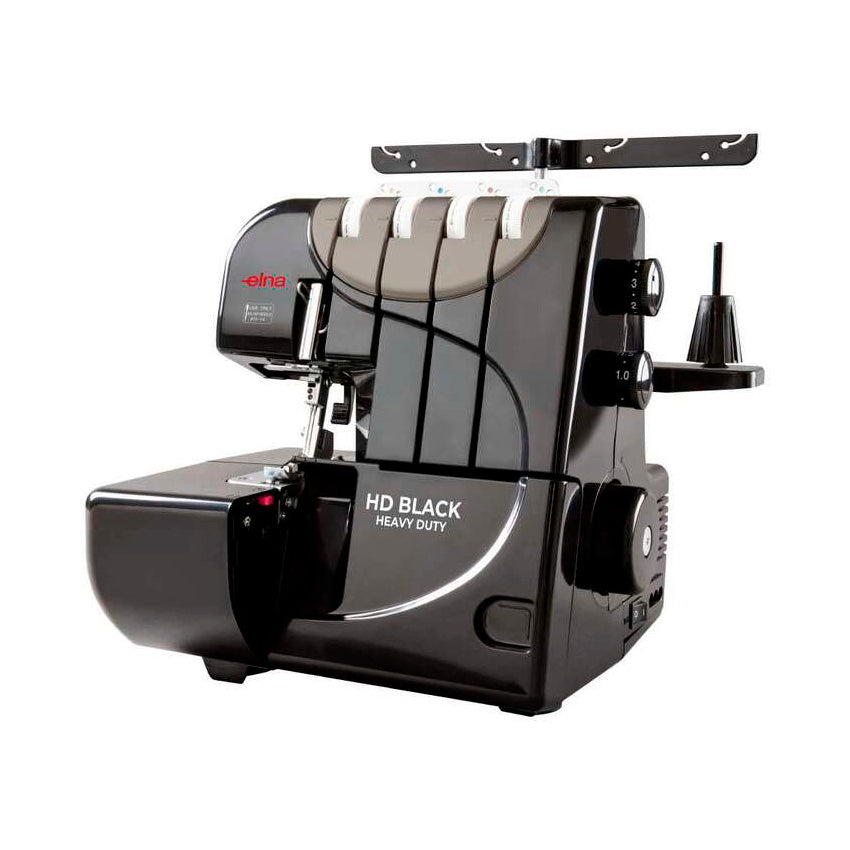 Elna 793Y4 HD Black overlocker, angled front view