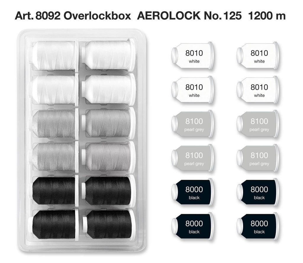 Madeira Aerolock Overlocker Thread Kit | Black, White & Grey – 12 x ...