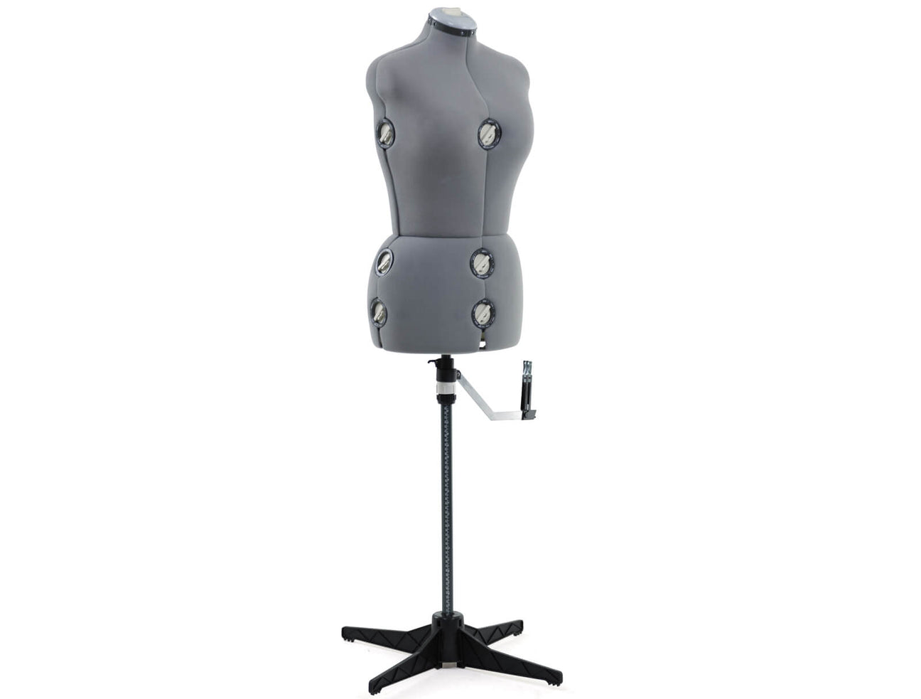 Grey SINGER 151 adjustable medium-large dress form mannequin with hem guide and pedestal stand