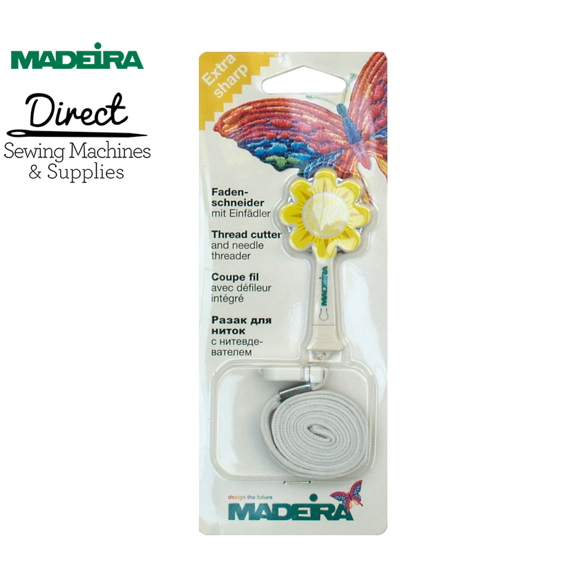 Madeira 9473 floral thread cutter with a built-in needle threader and detachable lanyard