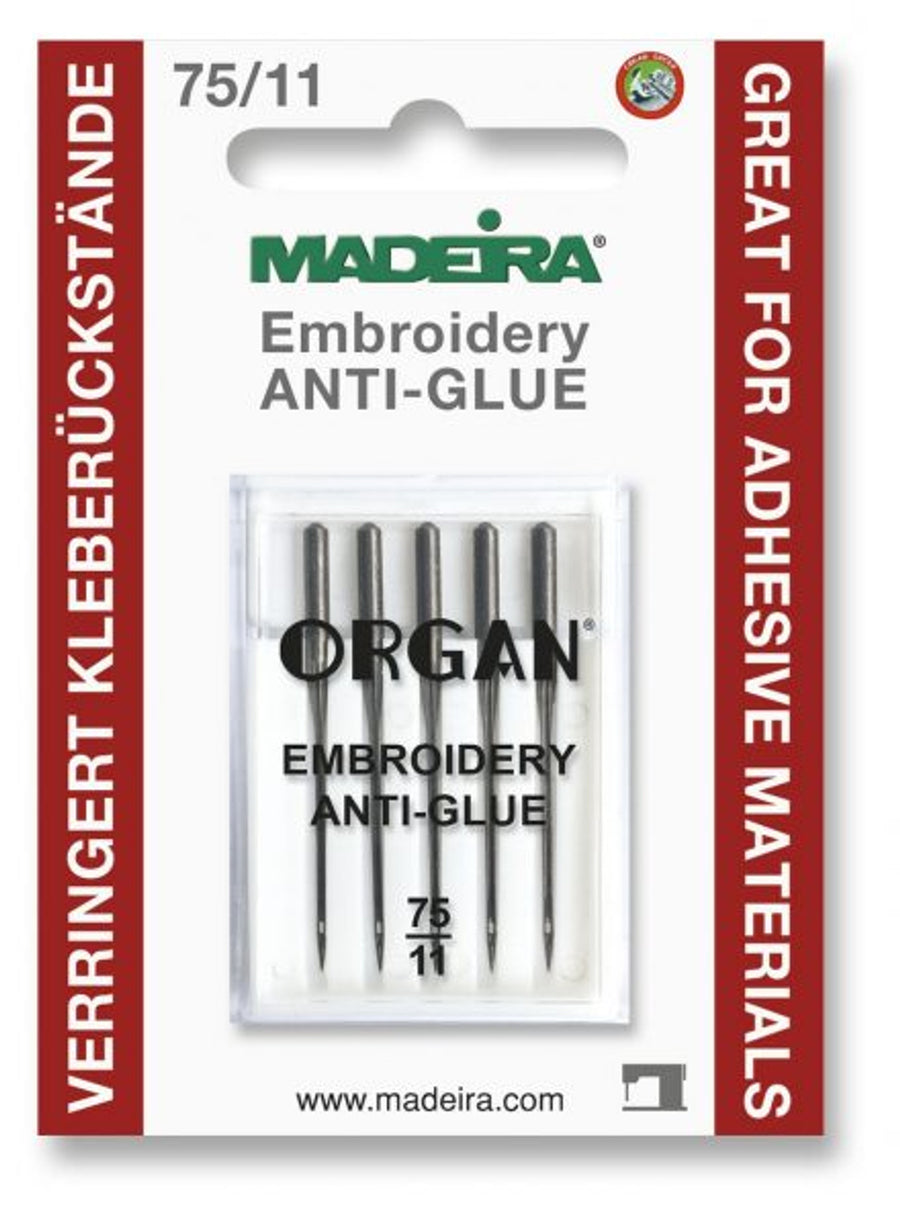 Madeira 9456 Anti-Glue Embroidery Needles pack containing five size 75/11 needles