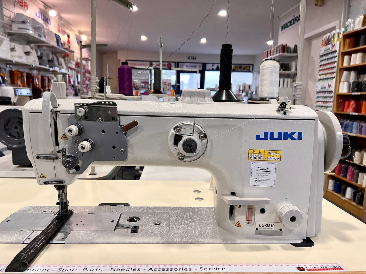 Juki LU-2810AS walking foot sewing machine, front view on sewing table