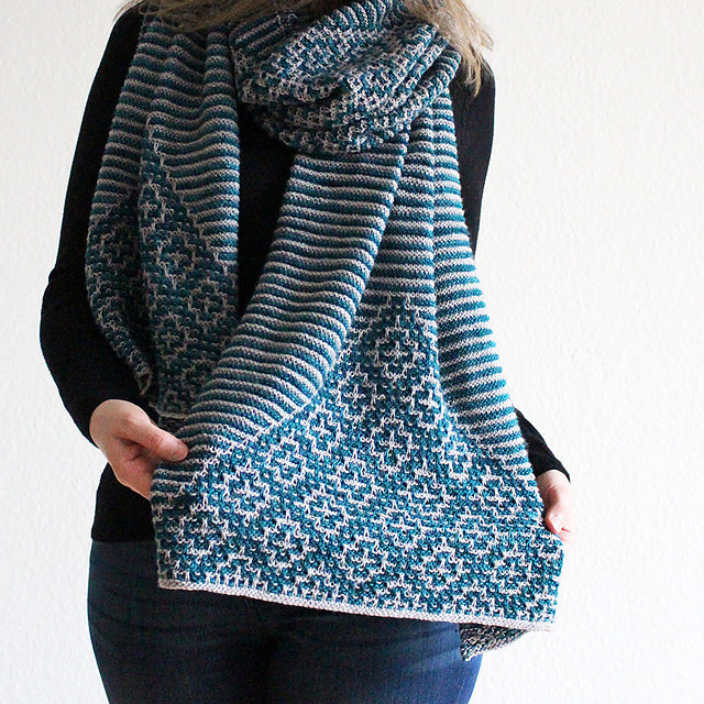 Textured Malabrigo Mechita shawl showing fine-gauge drape