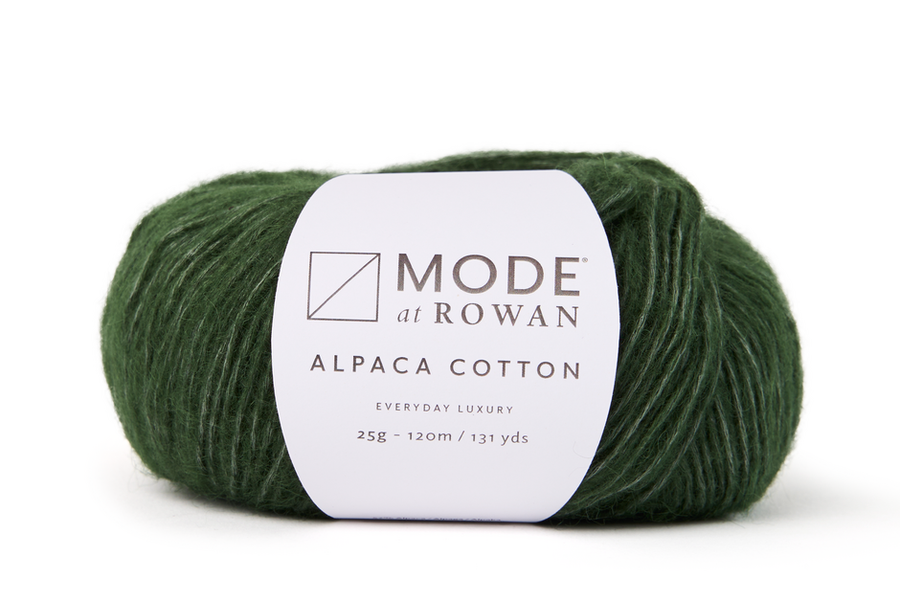 MODE at Rowan Alpaca Cotton DK 8 ply yarn in Foliage Green 018 used double for the Prairie sweater