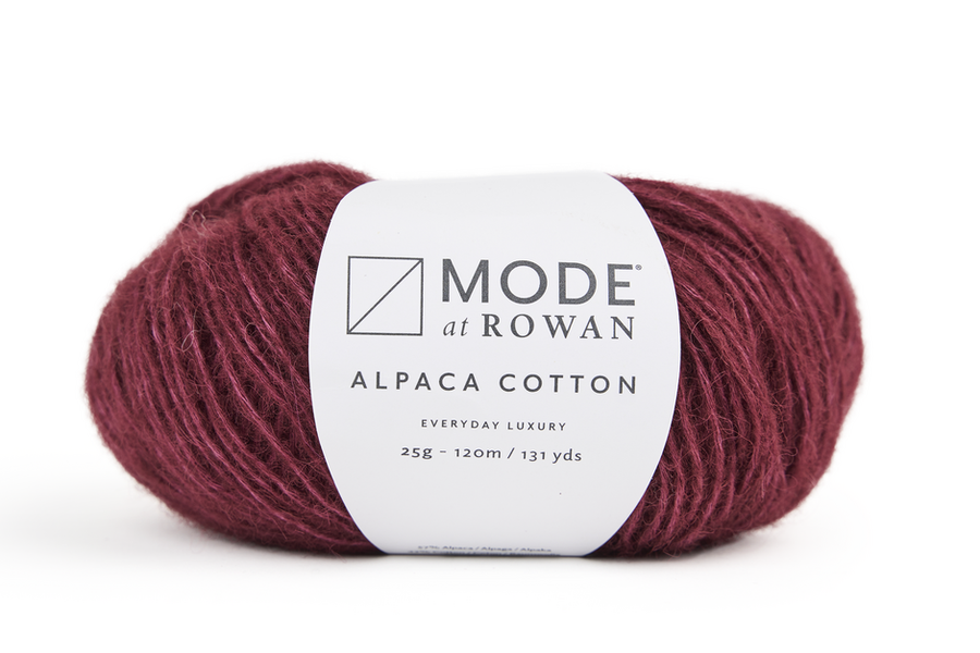MODE at Rowan Alpaca Cotton DK yarn in Dahlia shade 020 for the Senna sweater