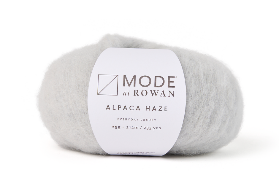 MODE at Rowan Alpaca Haze 2 ply yarn in Silver shade 012 used for the Lise sweater
