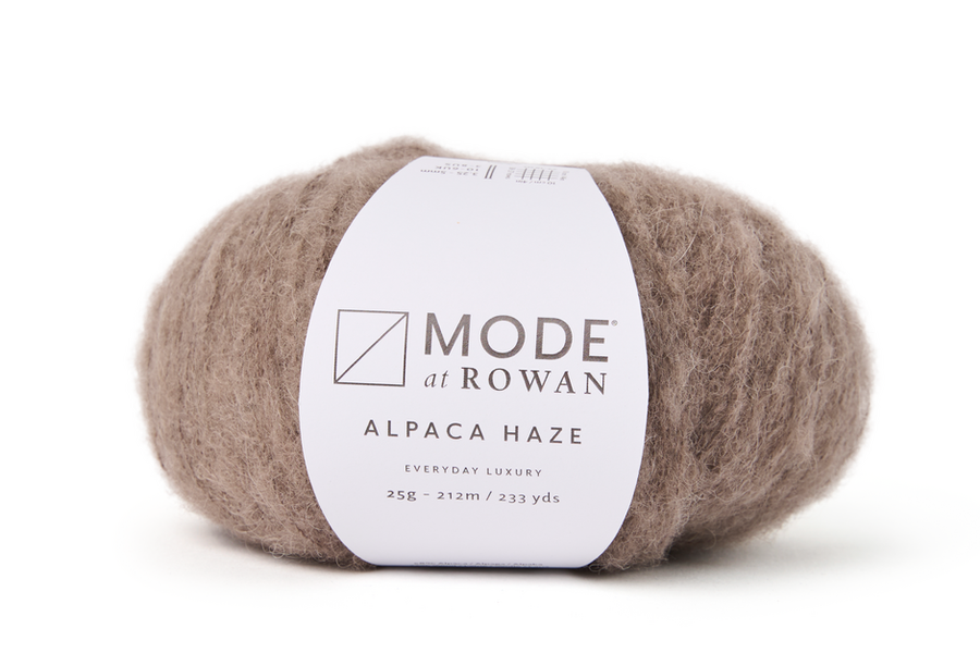 MODE at Rowan Alpaca Haze lace 2 ply yarn in Mink 015 used with Softest Alpaca for the Fern sweater