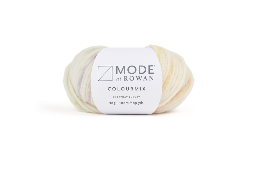 MODE at Rowan Colourmix yarn in Rainbow shade 100 used for the Jupiter roll-neck sweater