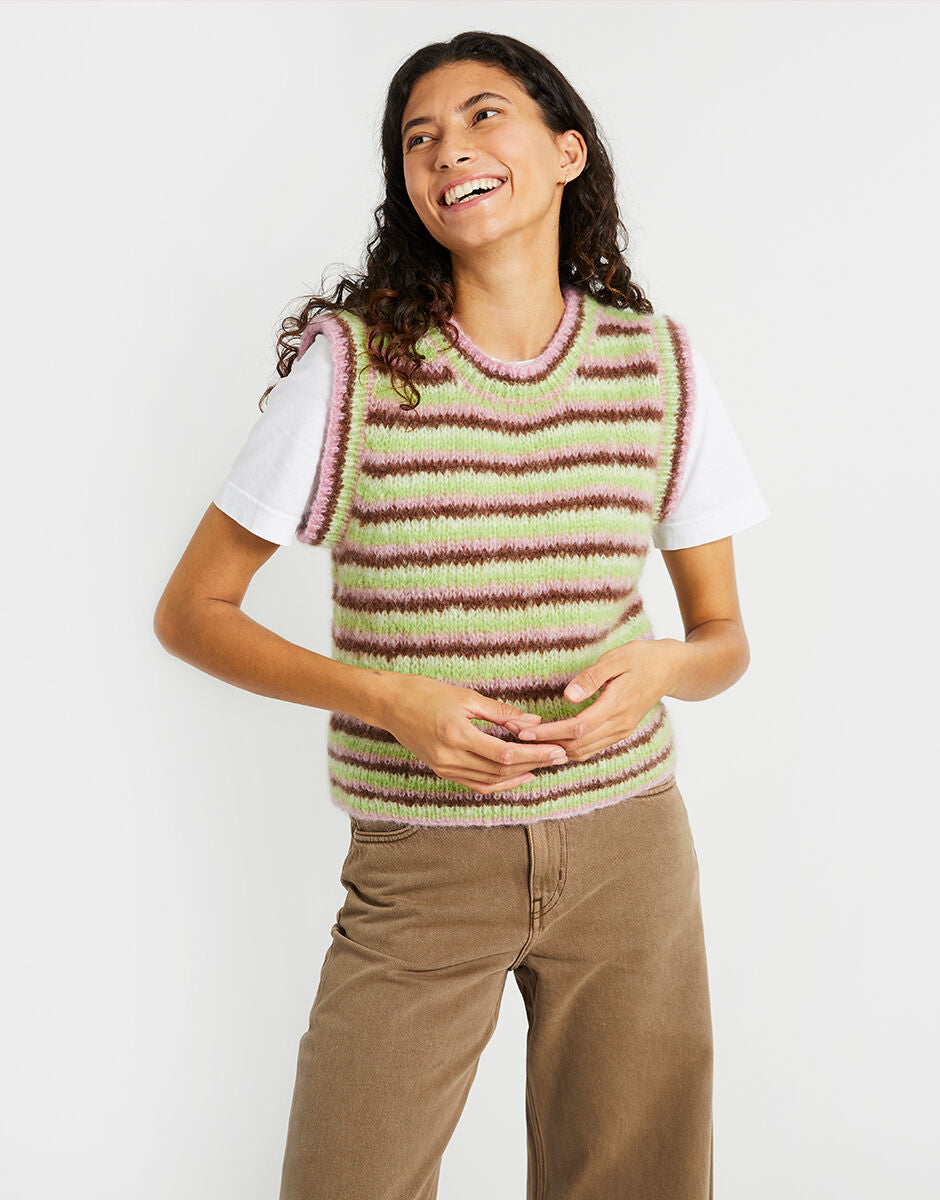 Wool and the Gang Gimme More Tank knitted in four Take Care Mohair colours