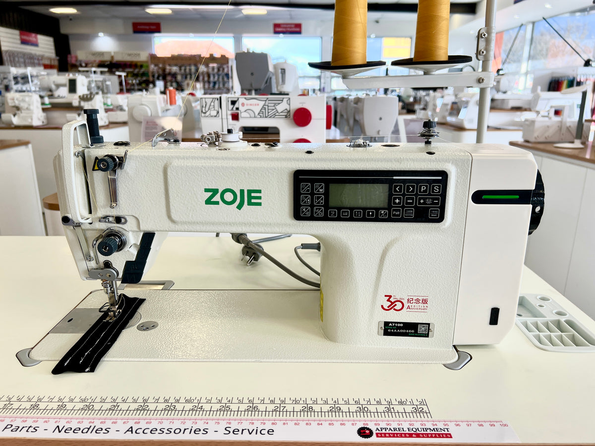 Zoje A7100 industrial sewing machine thread stand and upper machine view