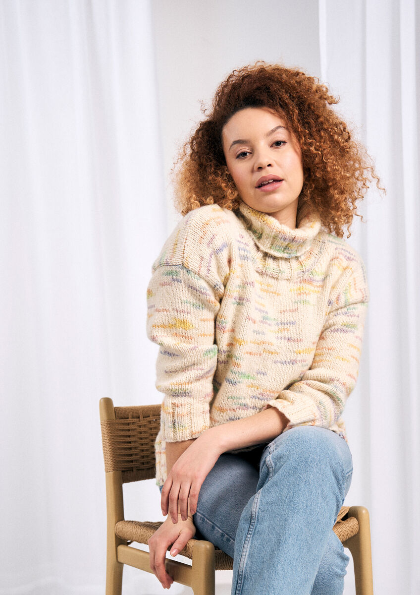 Mode at Rowan Jupiter Colourmix roll neck sweater knitting pattern MIP85