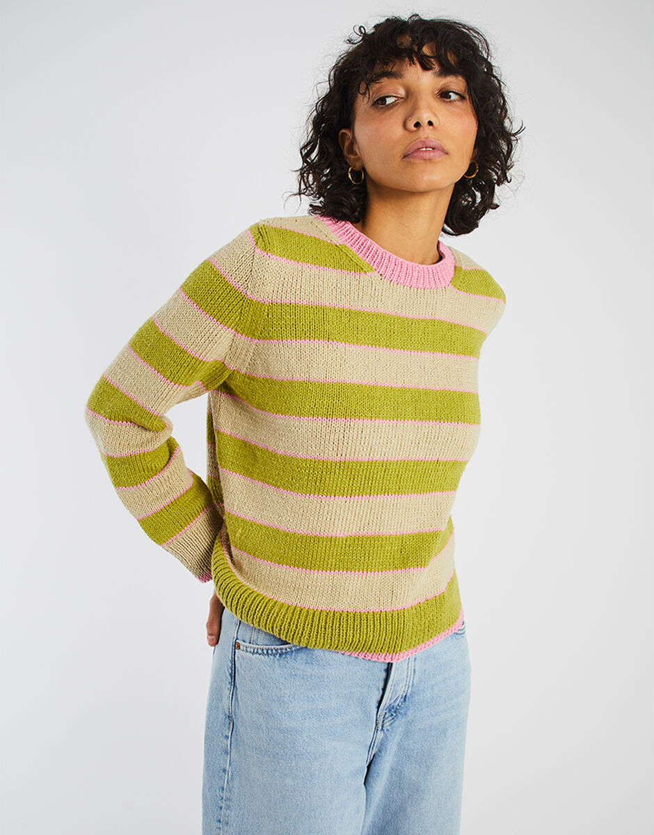 Wool and the Gang Lana Sweater knitted in three colours of The One Cotton