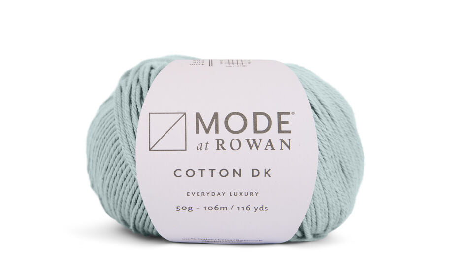 MODE at Rowan Cotton DK 8 ply yarn in Celeste shade 013 used for the Else top