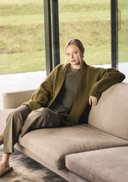 Mode at Rowan Alby Knitting Pattern – Chunky Wool Cardigan, finished design example