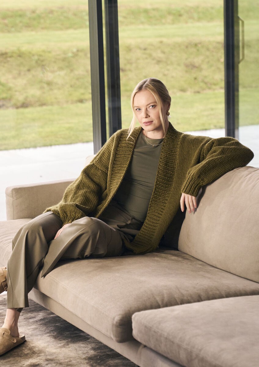 Mode at Rowan Alby oversized Chunky Wool cardigan knitting pattern