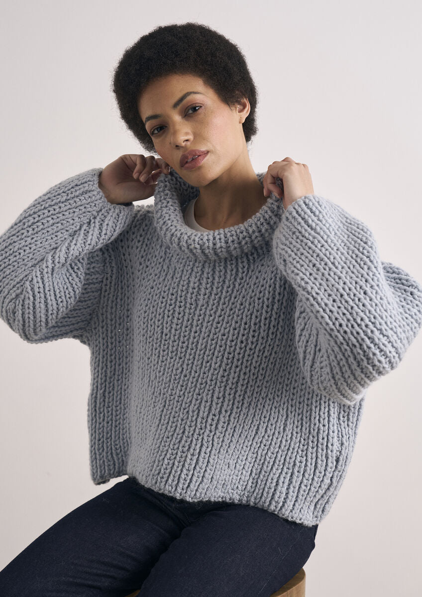 Mode at Rowan Kessingland Chunky Wool fisherman rib sweater knitting pattern