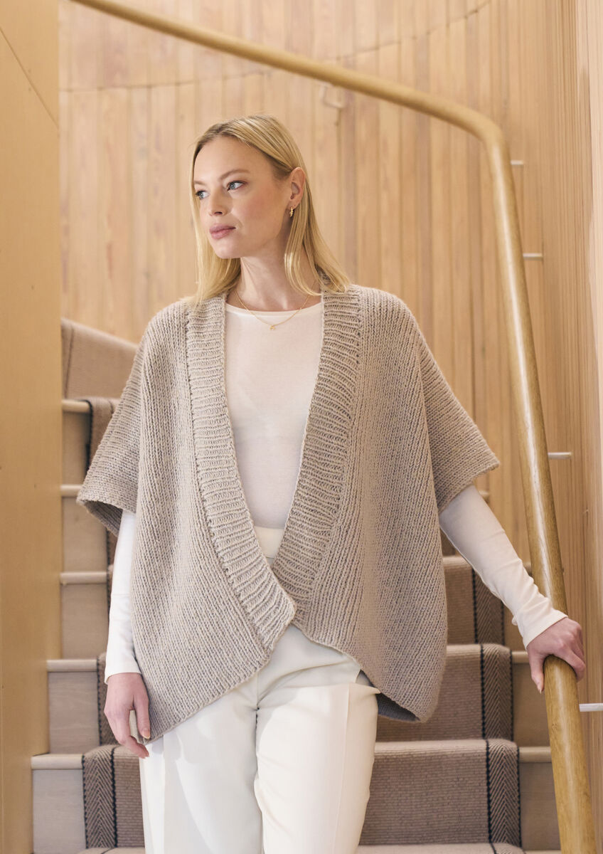 Mode at Rowan Winterton Merino Soft and Alpaca Haze cape cardigan knitting pattern
