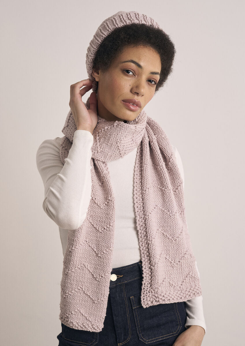 Mode at Rowan Holkham Merino Soft hat and scarf knitting pattern MIP42