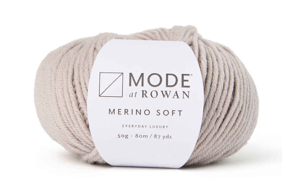MODE at Rowan Merino Soft yarn in Clay shade 011 used for the Perrin cropped cardigan