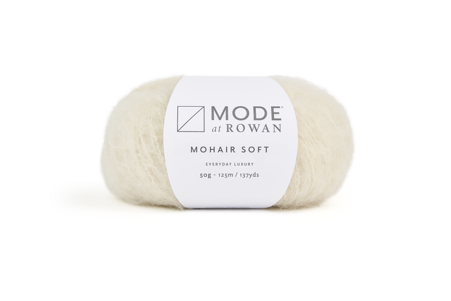 MODE at Rowan Mohair Soft knitting yarn in Winter 200, the photographed shade used for the Amalfi longline cardigan