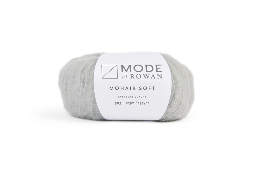 MODE at Rowan Mohair Soft yarn in Whisper 203 used for the Genoa cable jumper