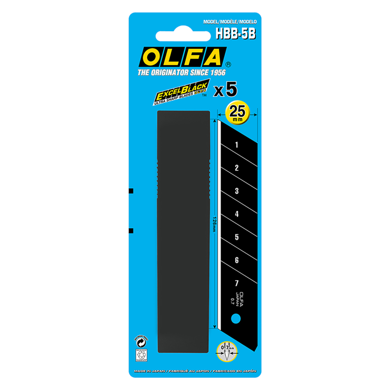 OLFA 25 mm HBB Ultra‑Sharp Black Snap-Off Blade – 5 Pack