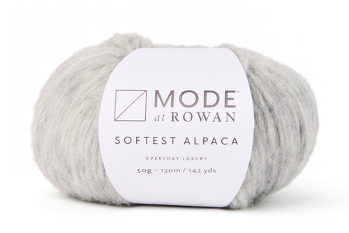 MODE at Rowan Softest Alpaca yarn in Pebble 013, shade A for the Cullen sweater