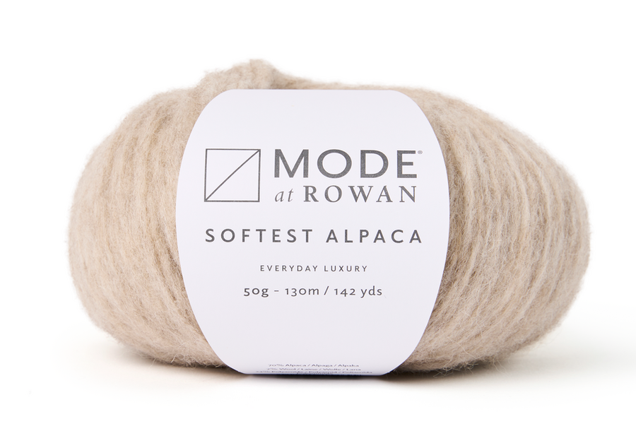 MODE at Rowan Softest Alpaca Aran 10 ply yarn in Linen 015 used for the Heather hat and wrap