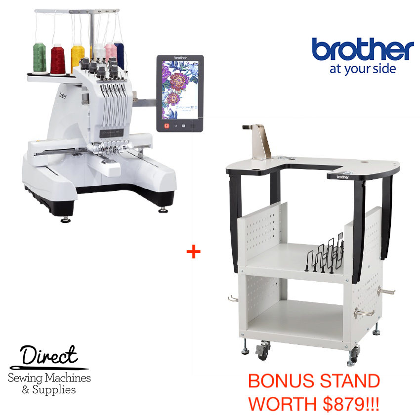 Brother PR680W six-needle embroidery machine with included stand