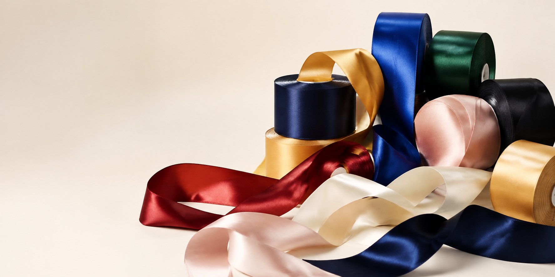 Colourful double-faced satin ribbon rolls available in New Zealand
