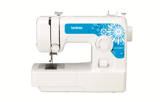 Brother JA1450NT mechanical sewing machine with blue floral panel, front view