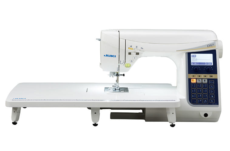 Juki HZL-DX7 sewing and quilting machine with extension table, front view