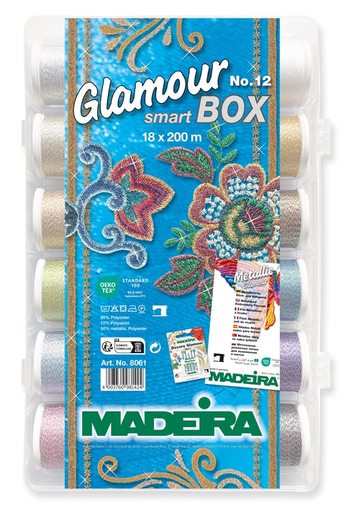Madeira Glamour No. 12 Metallic Thread Smartbox with eighteen 200m spools