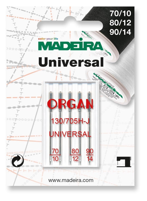 Madeira Universal Sewing Machine Needles 9459 assorted five-pack in sizes 70/10, 80/12 and 90/14