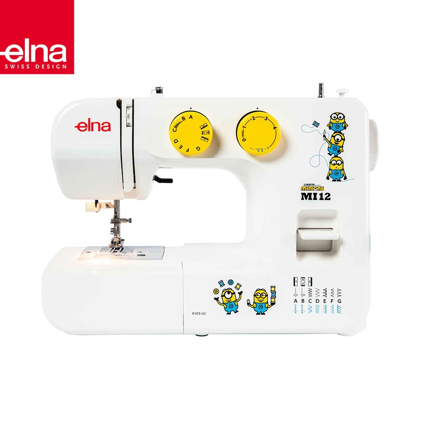 Elna MI12 Minions Edition sewing machine with yellow controls and Minions graphics