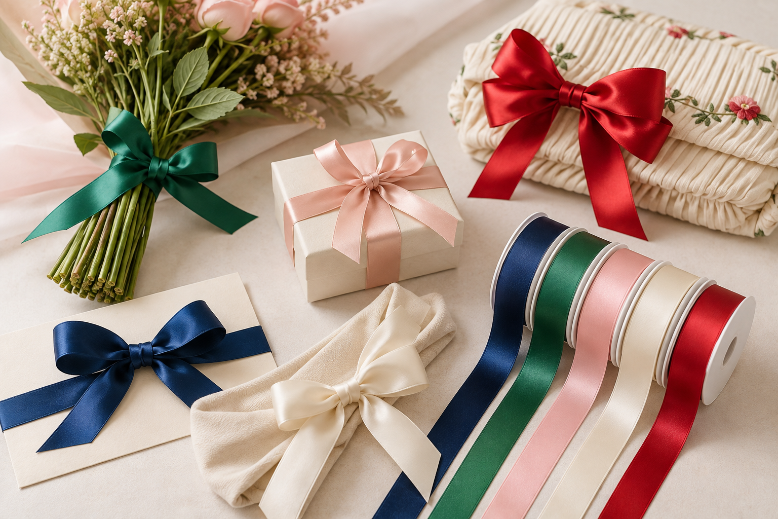 10mm and 15mm Berisfords satin ribbon used for gifts, floristry and accessories